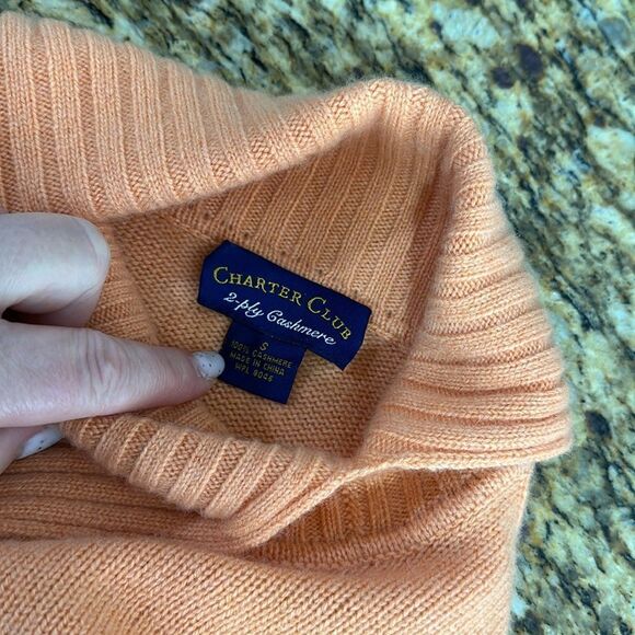 Charter Club Cashmere Orange Split Turtleneck Sweater Size S - Picture 4 of 8